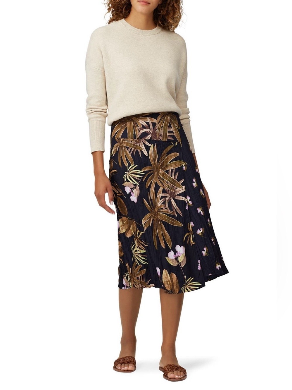 Vince~Mixed Tropical Garden Print Midi Skirt~Size 2~$295~